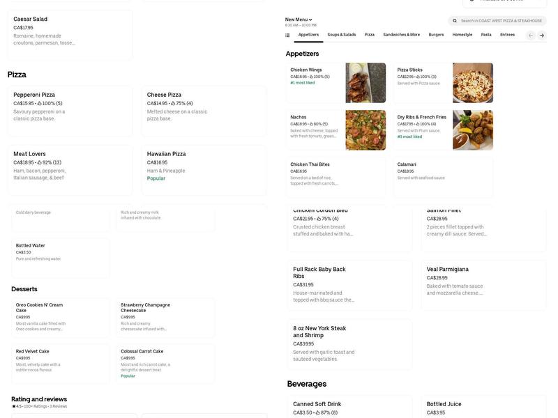 Coast West Pizza & Steakhouse Menu