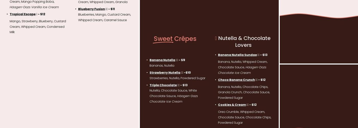 The Artisan Crepe Menu