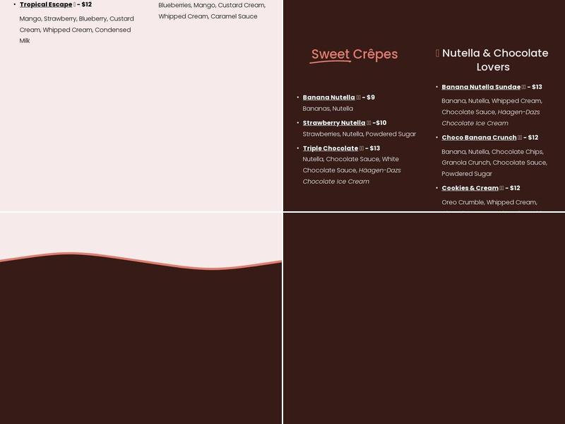 The Artisan Crepe Menu