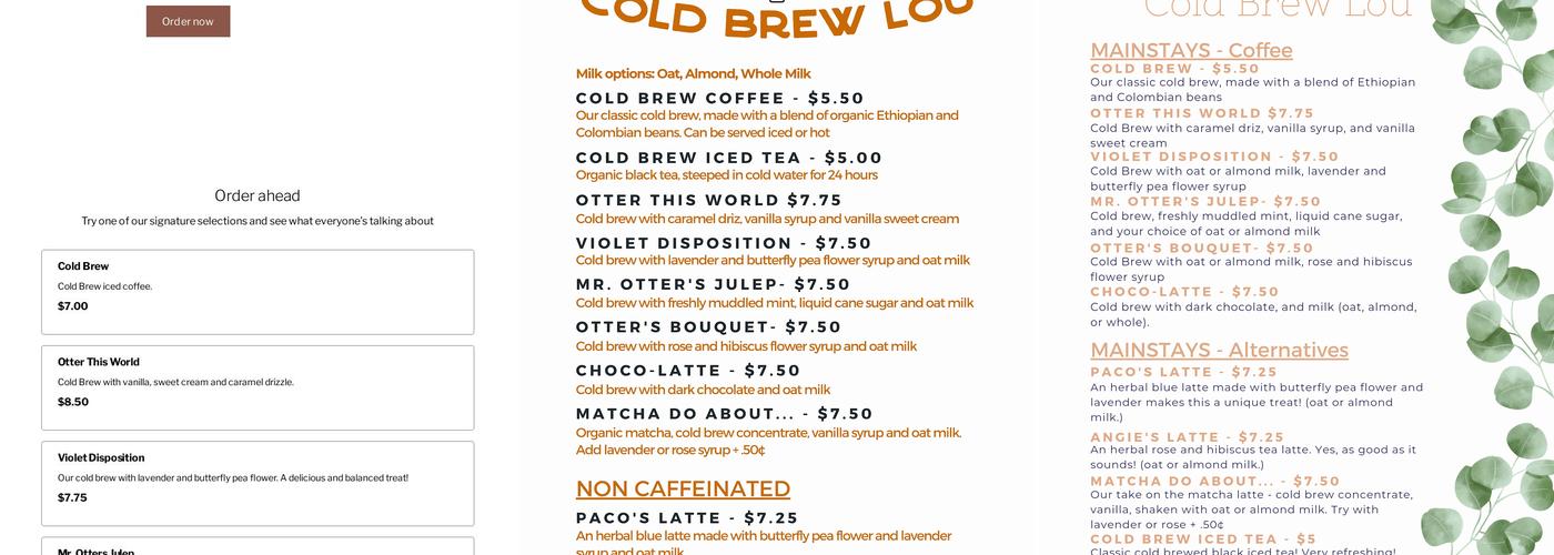 Cold Brew Lou Menu