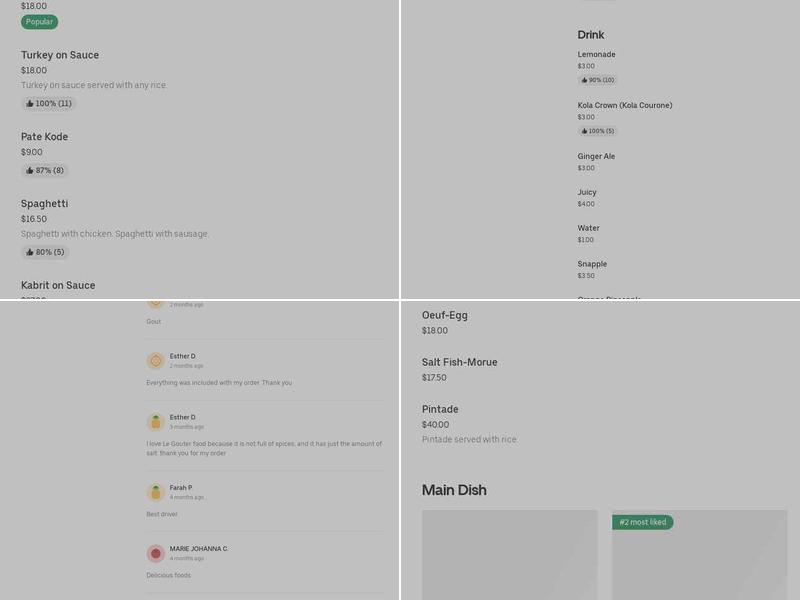 Le Goûter Kitchen Menu