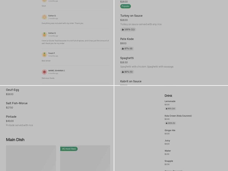 Le Goûter Kitchen Menu