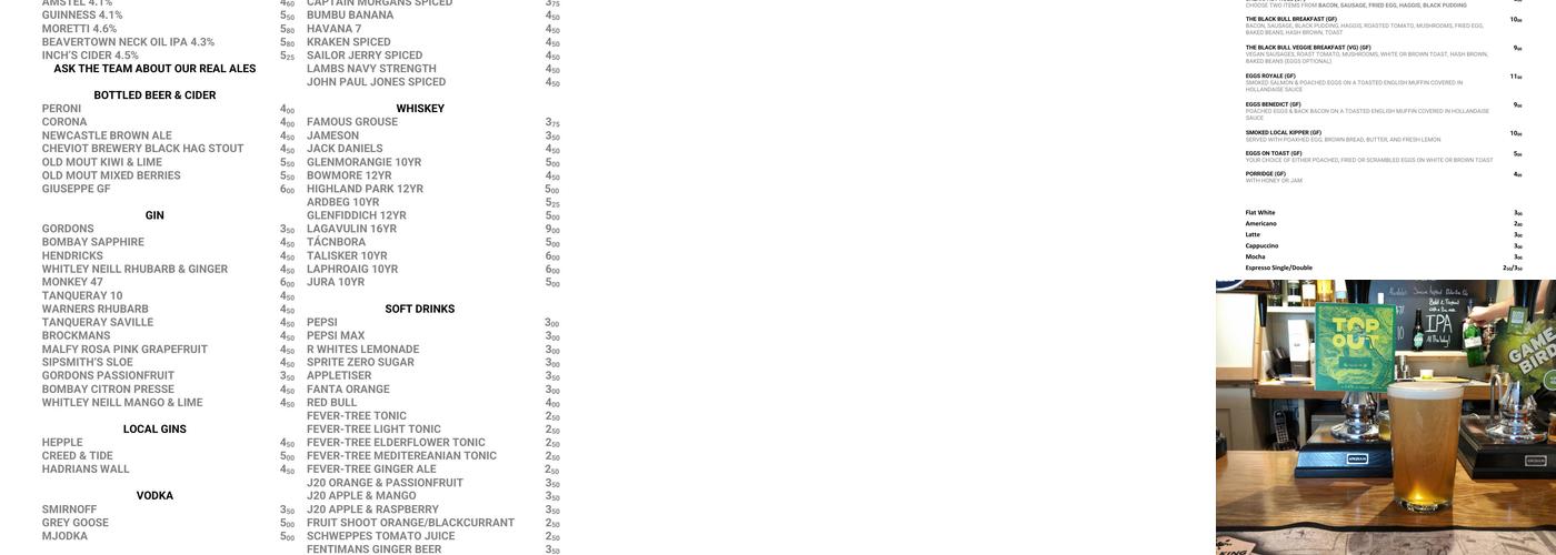 The Black Bull Inn Menu