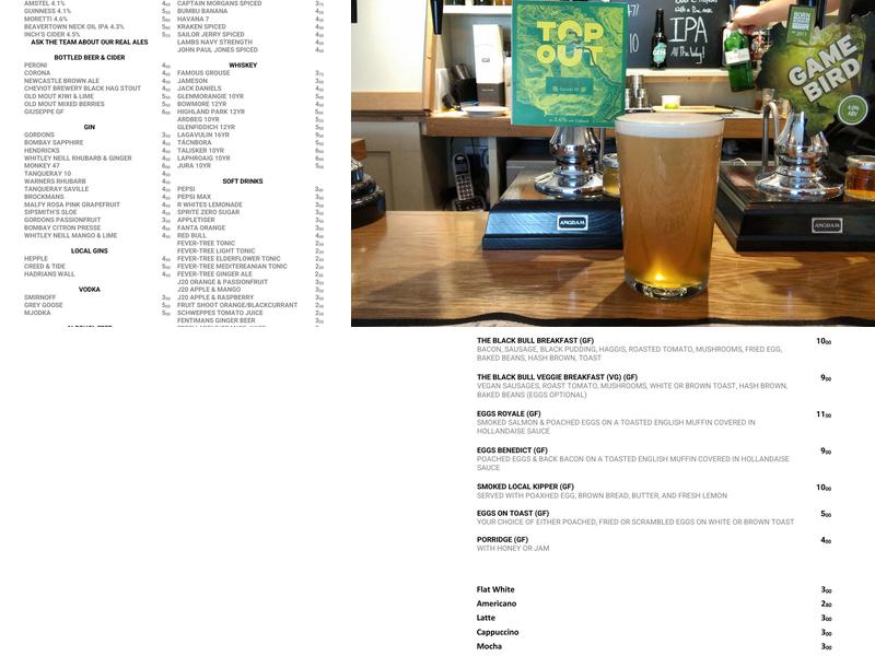 The Black Bull Inn Menu