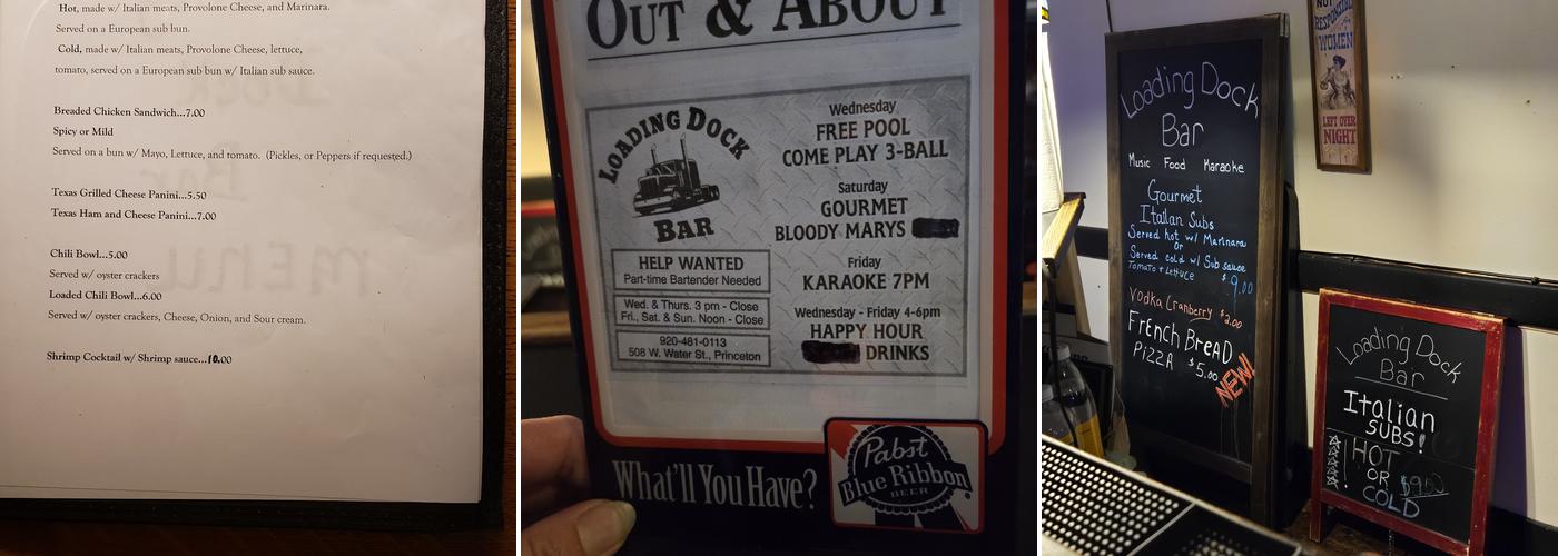 Loading Dock Bar Menu