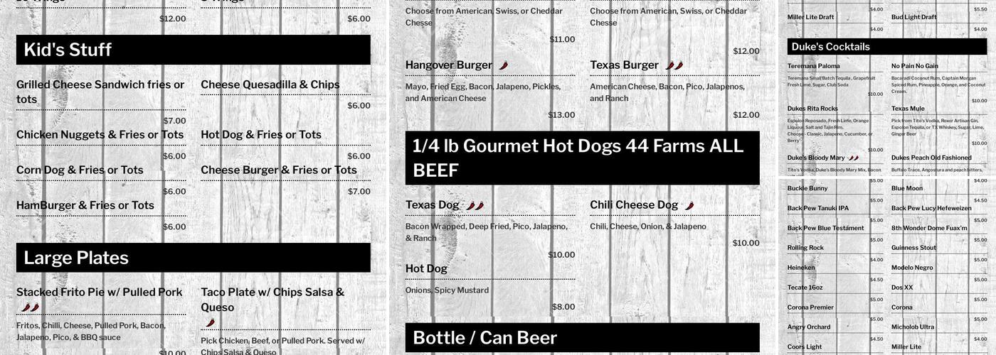 Duke’s Menu