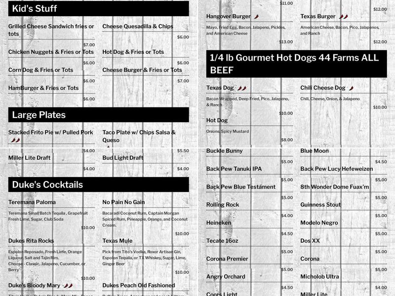 Duke’s Menu