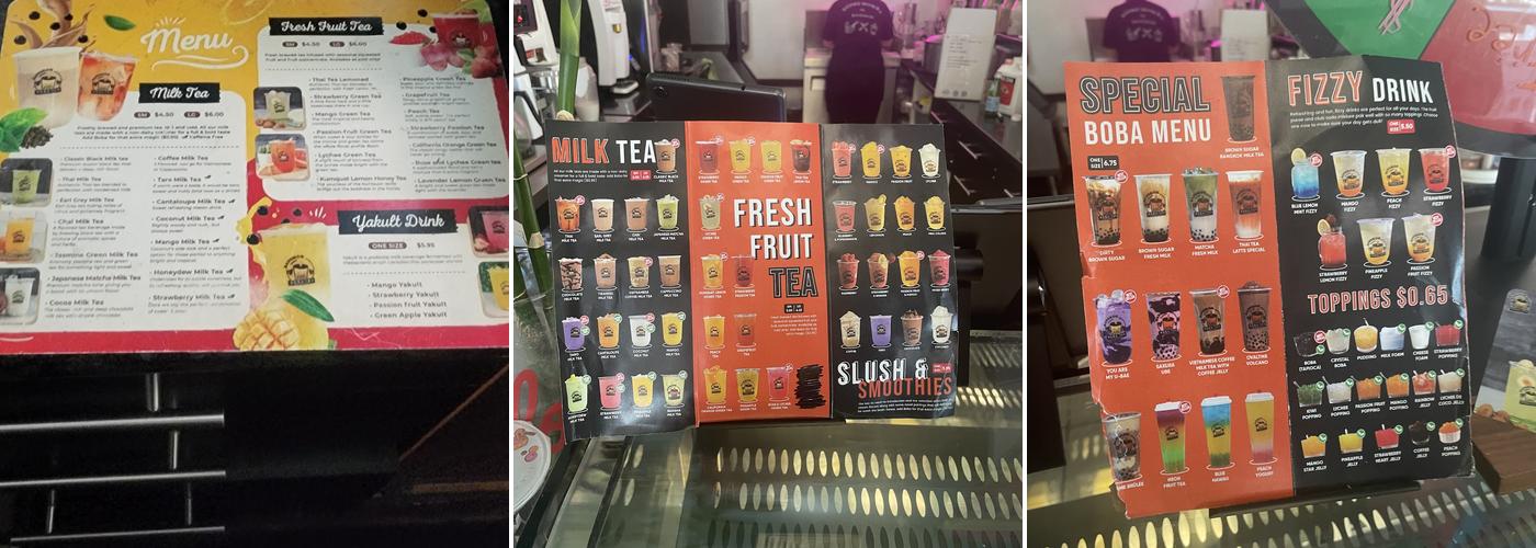 Bangkok Boba Tea Menu