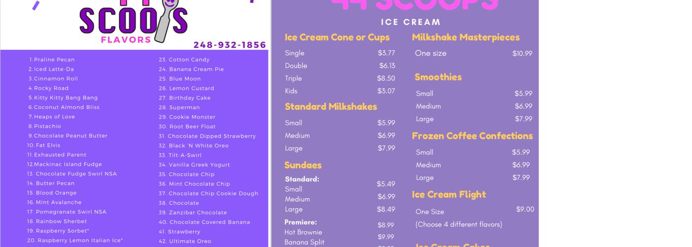 44 Scoops Menu