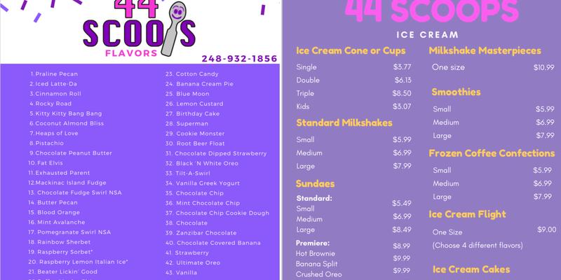 44 Scoops Menu