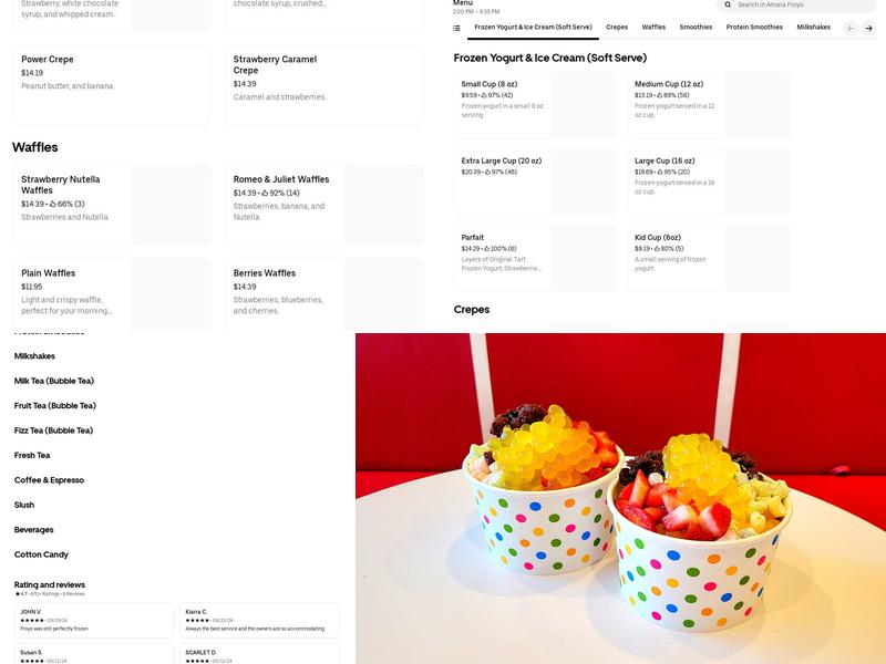 Amara Froyo Menu