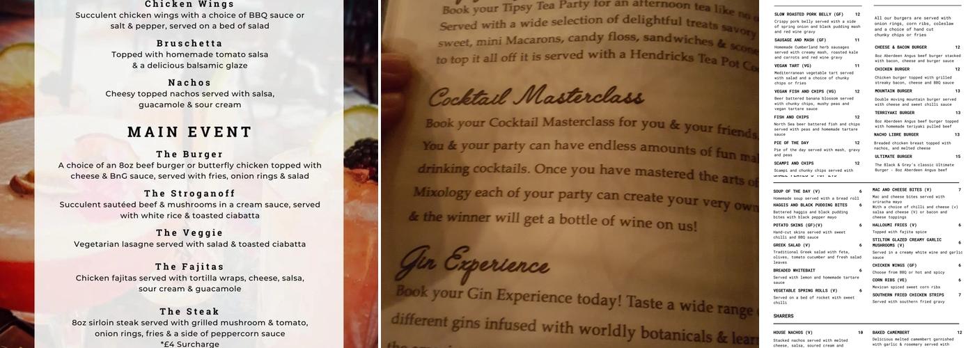The Black & Grey Morpeth Menu