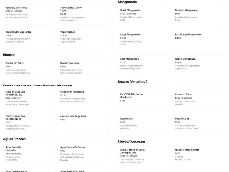 Paleteria y Neveria La Michoacana Fresa Menu