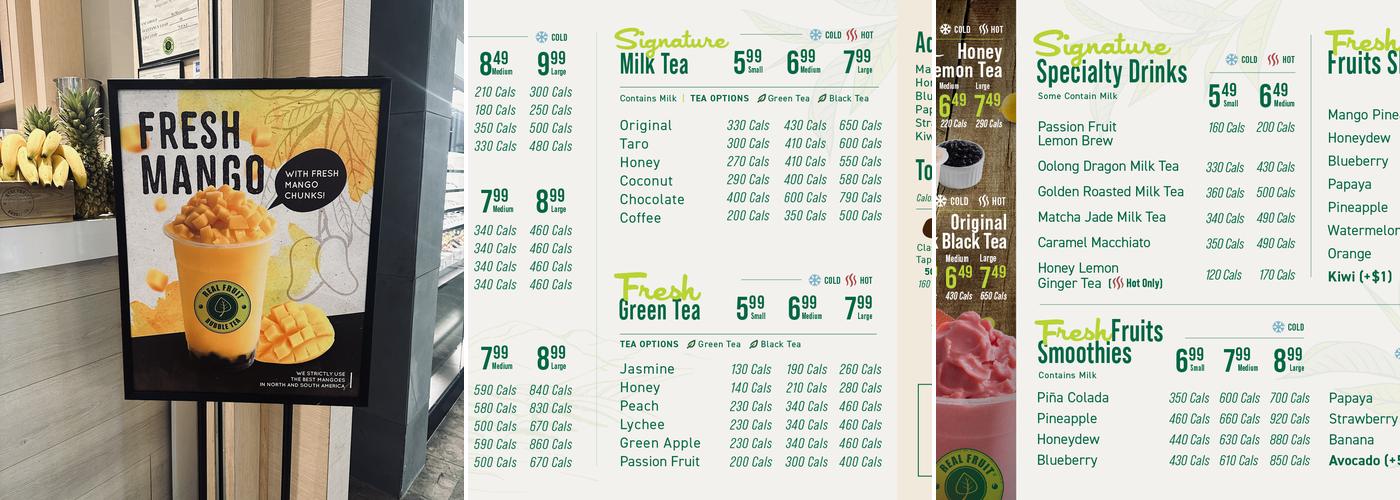 Real Fruit Bubble Tea Menu