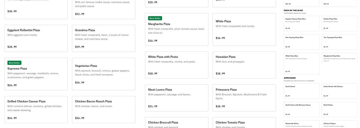 La Vera Pizzeria & Restaurant Menu