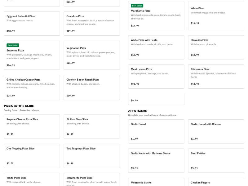 La Vera Pizzeria & Restaurant Menu