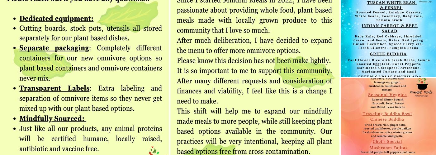 Mindful Meals Menu