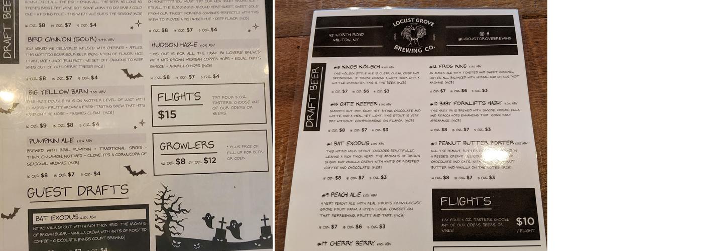 Locust Grove Brewing Company Menu