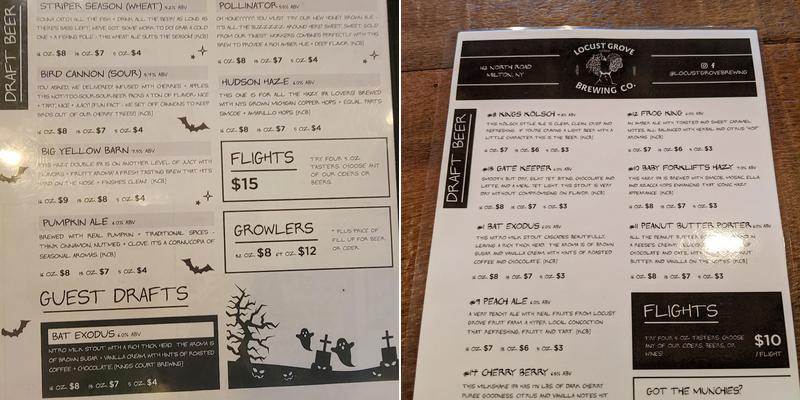 Locust Grove Brewing Company Menu