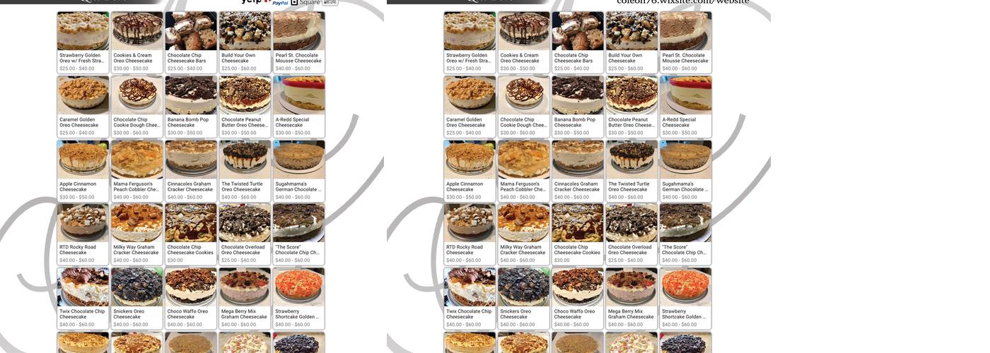 Cole's Cheesecakes Menu