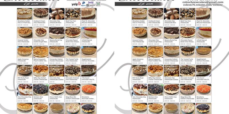 Cole's Cheesecakes Menu