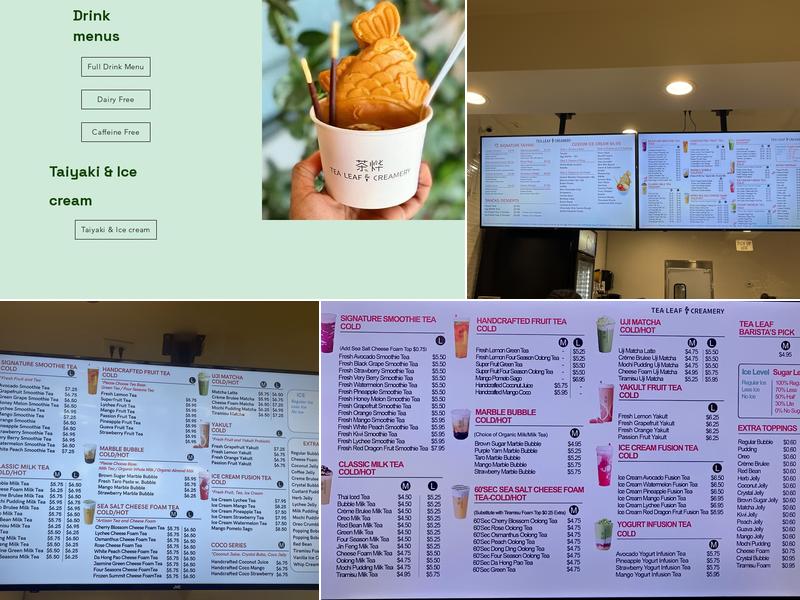 Tea Leaf and Creamery Menu