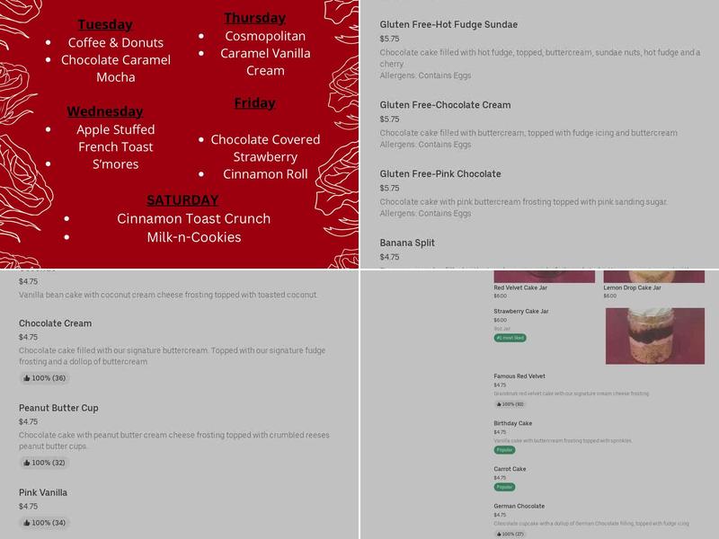 SmallCakes Cupcakery Menu