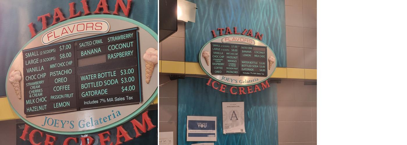 Joey’s Gelateria Menu