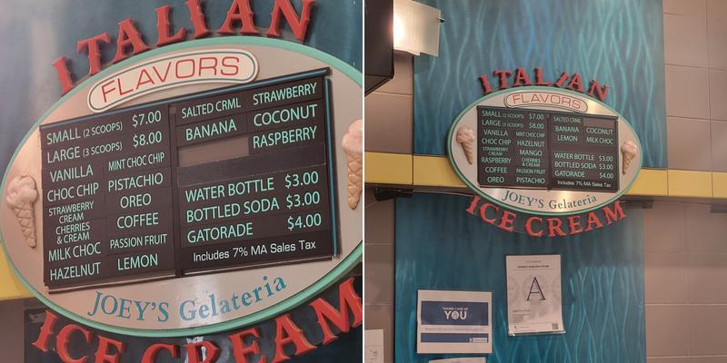 Joey’s Gelateria Menu