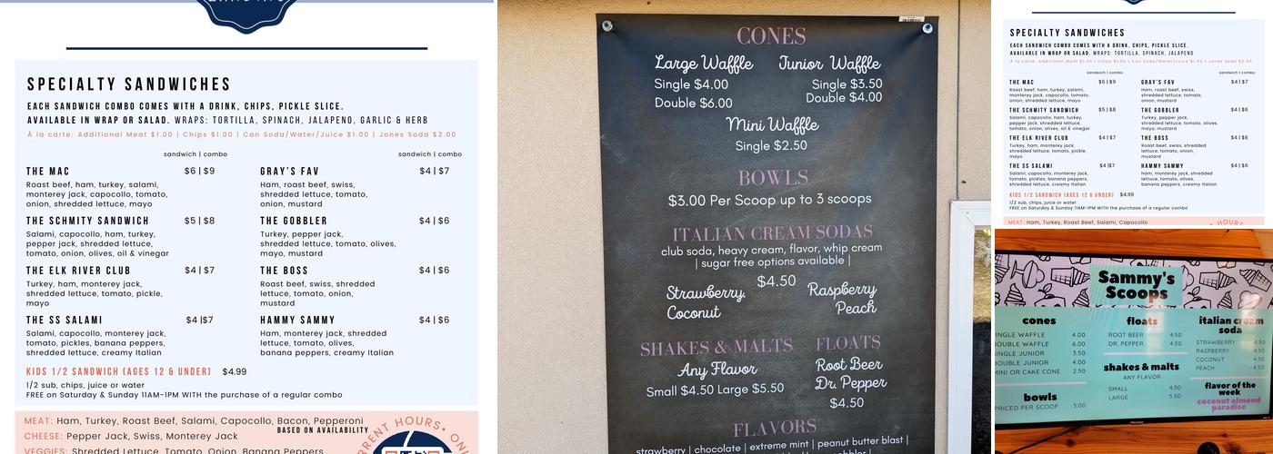 Sammy's Scoops Menu