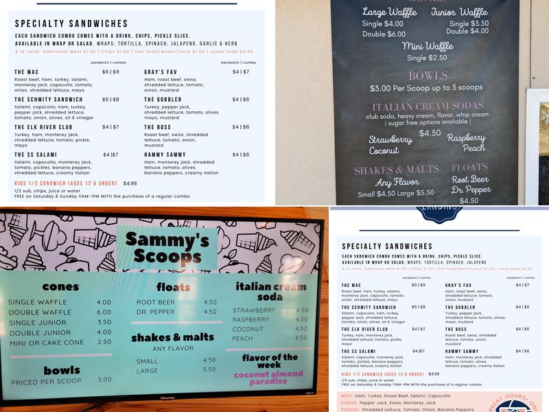 Sammy's Scoops Menu