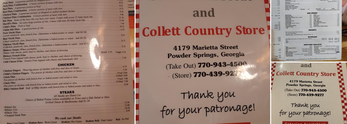 Collett Country Store and Johnny's BBQ Menu