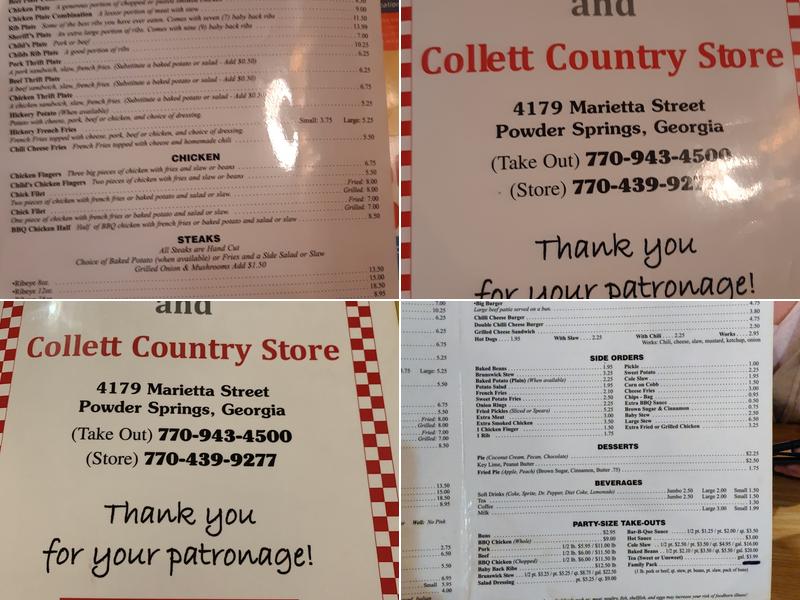 Collett Country Store and Johnny's BBQ Menu