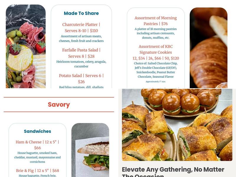 Kirshenbaum Baking Co. Westfield Menu