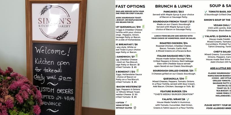 Simon's Kitchen and Bakery Menu
