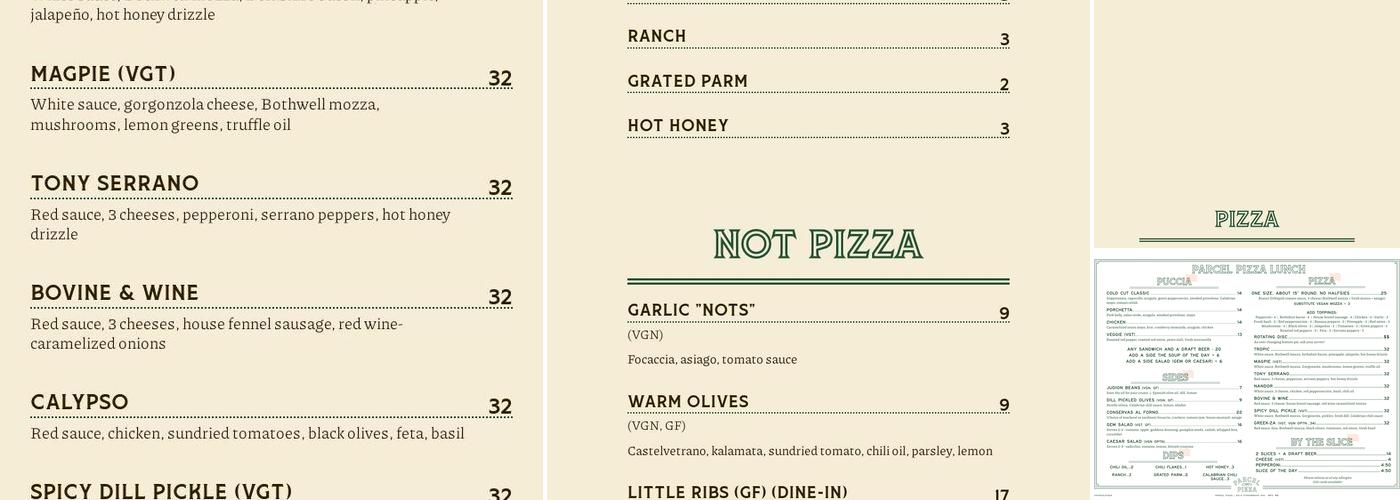 Parcel Pizza Menu
