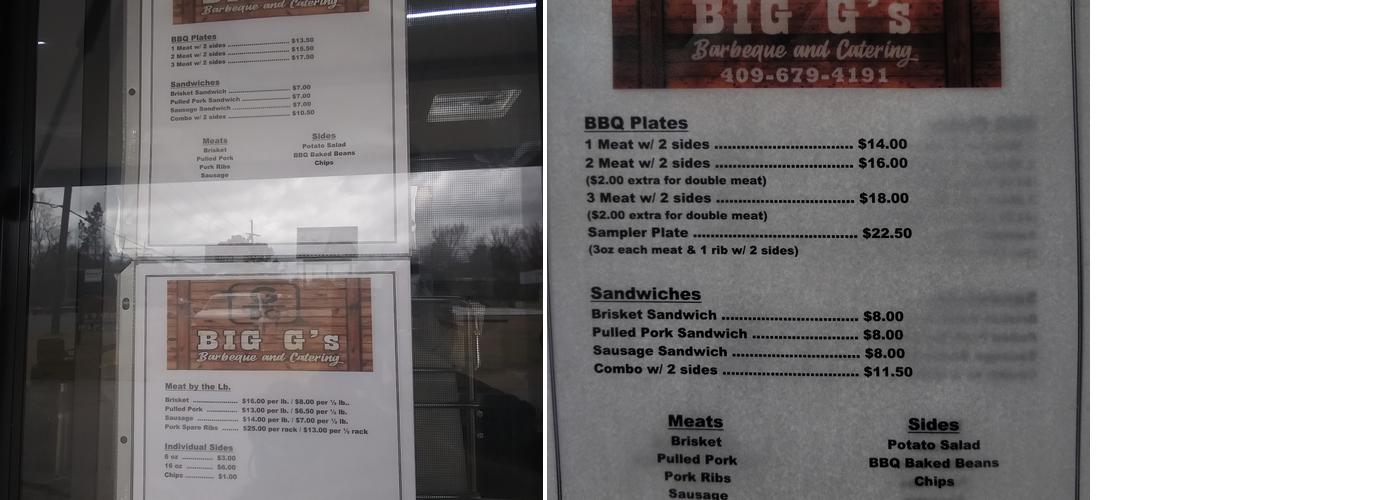 Big G's Barbeque and Catering Menu