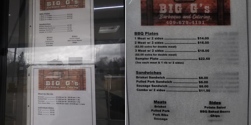 Big G's Barbeque and Catering Menu