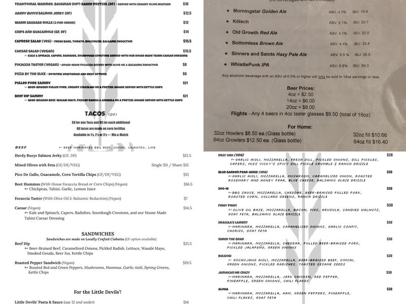 Devils' Bath Brewing Co. Menu