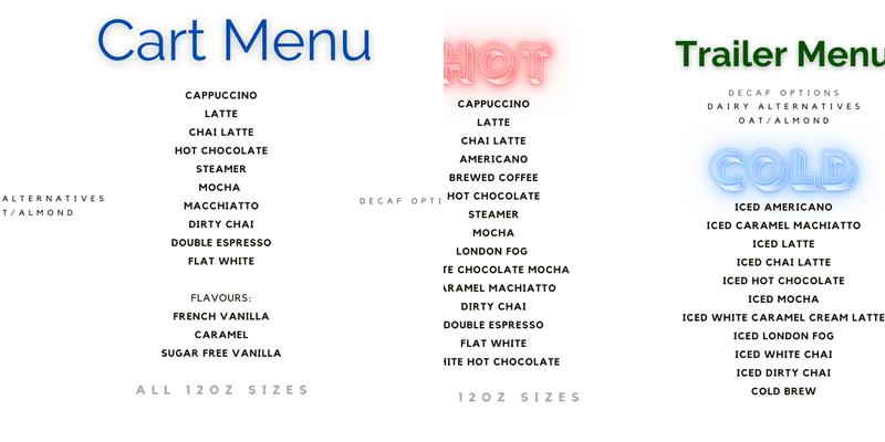PERK Mobile Coffee Bar Menu