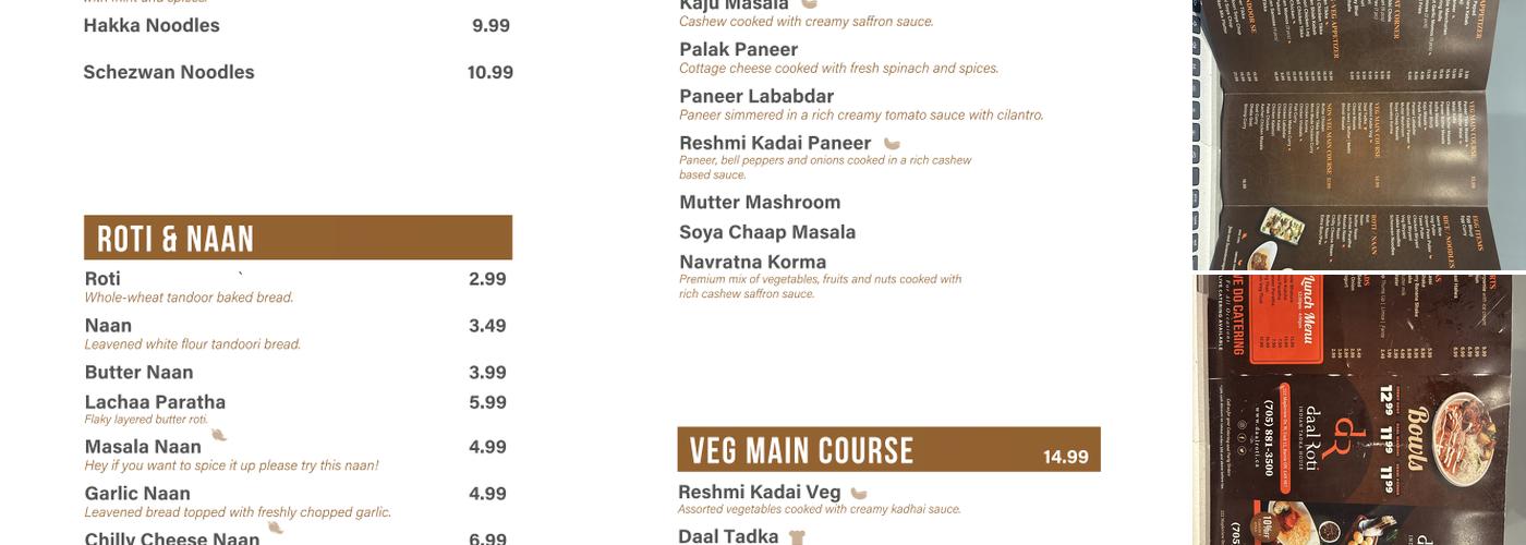 Daal Roti - Barrie Menu