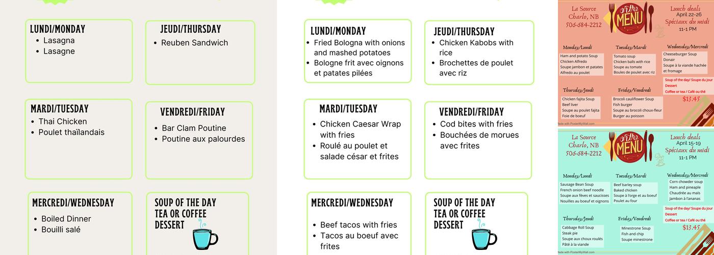 La Source Litee Menu