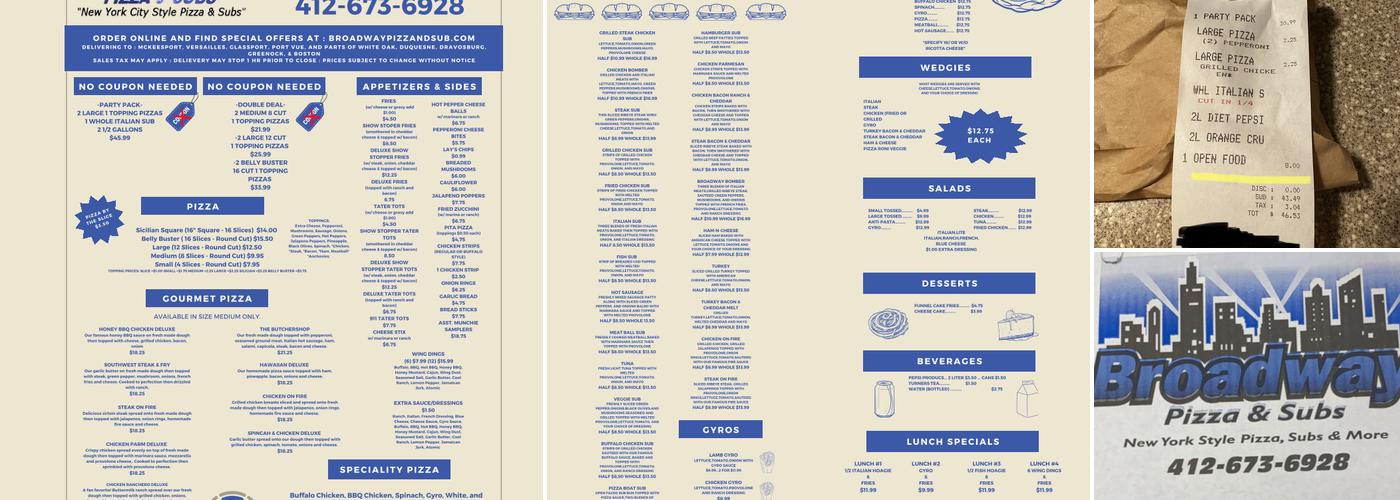 Broadway Pizza Menu