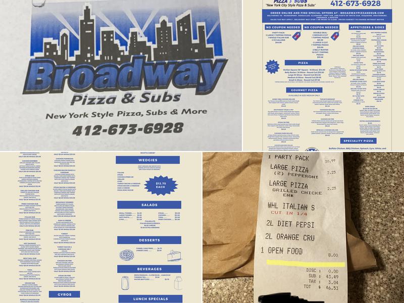 Broadway Pizza Menu