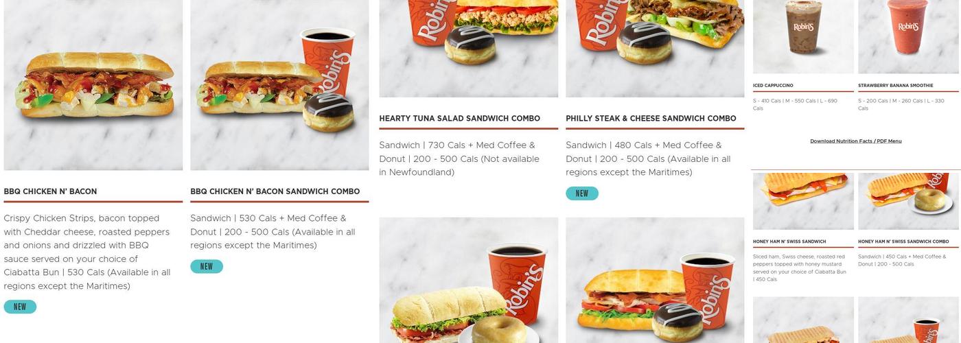 Robins Donuts Menu