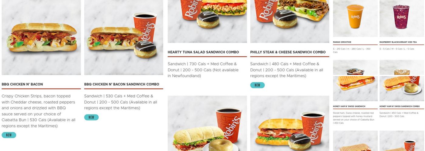 Robins Donuts Menu