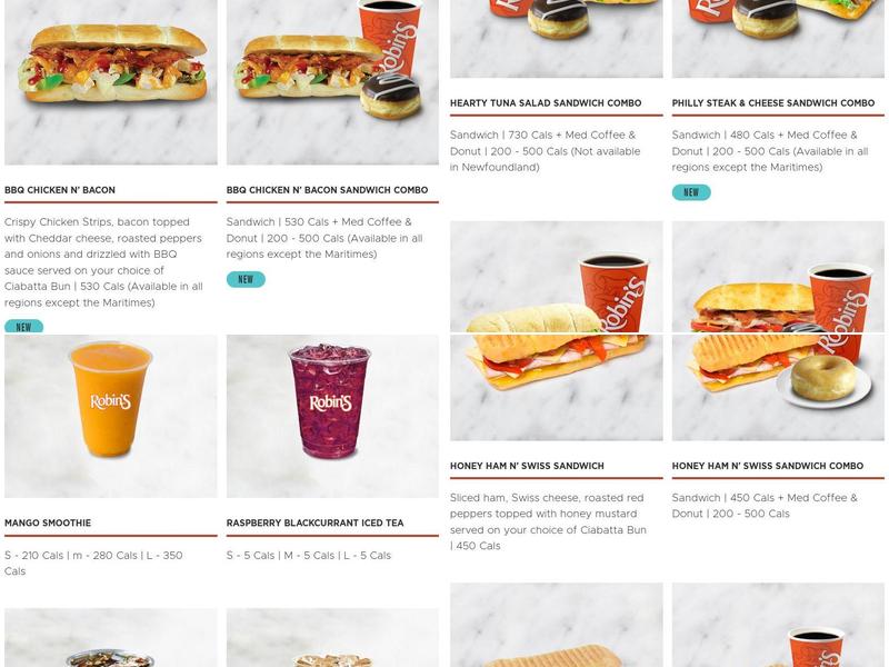 Robins Donuts Menu