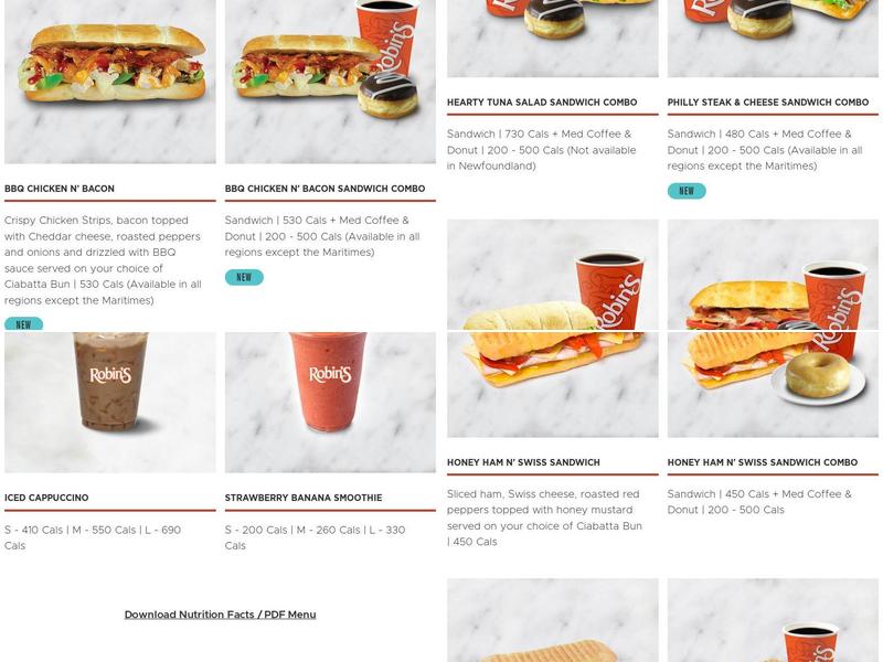 Robins Donuts Menu