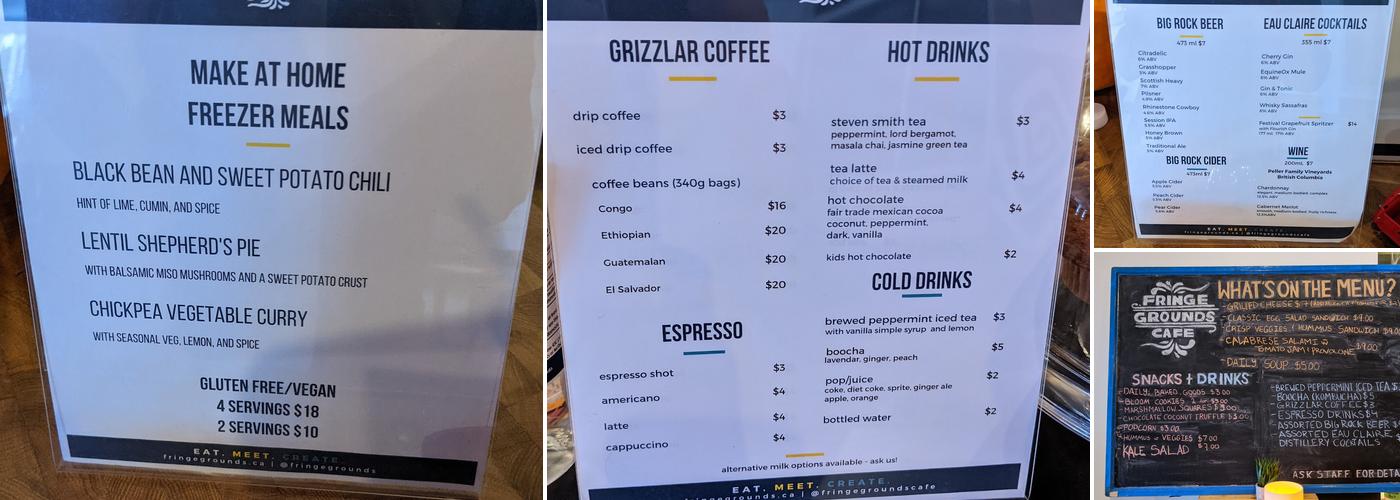 The Fringe Grounds Cafe Menu