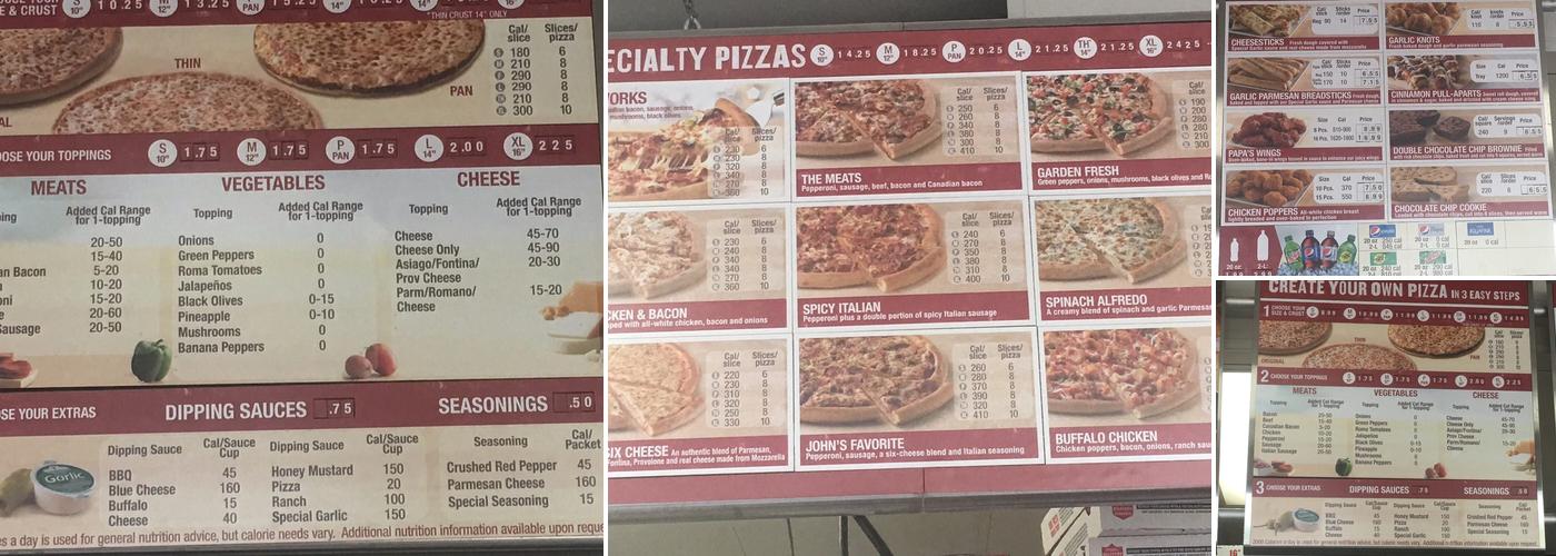 Papa Johns Pizza Menu